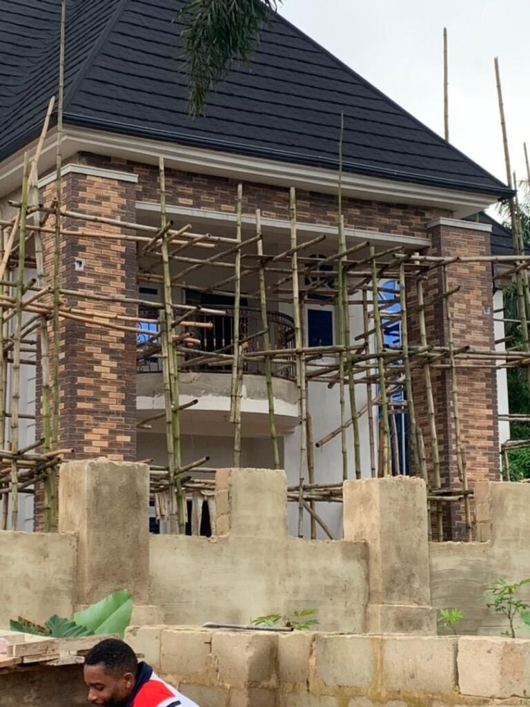 Exterior brick wall finish on a residential building in Enugu